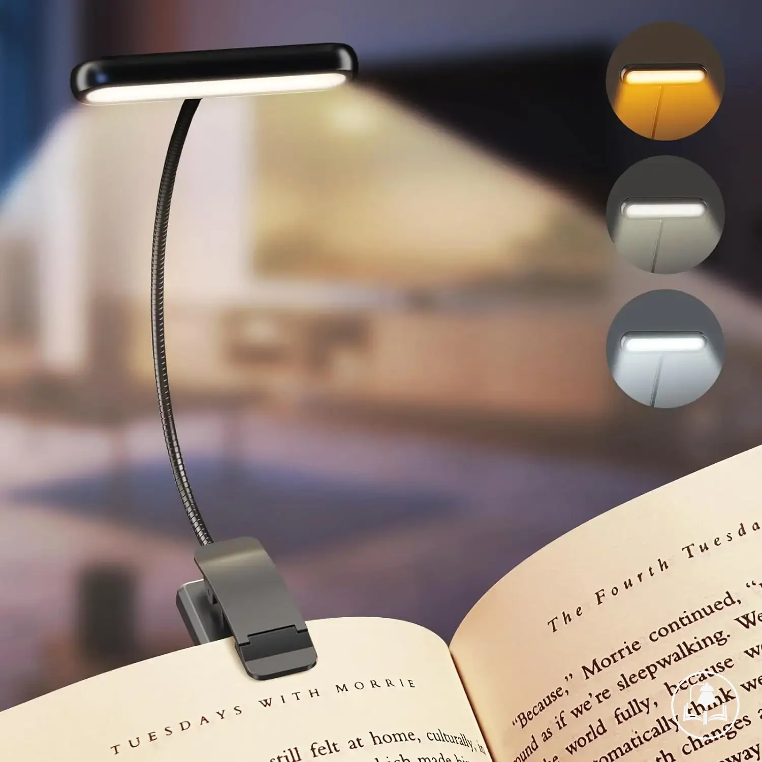 مصباح كتاب بمشبك قابل للشحن عبر USB مع تصميم مرن