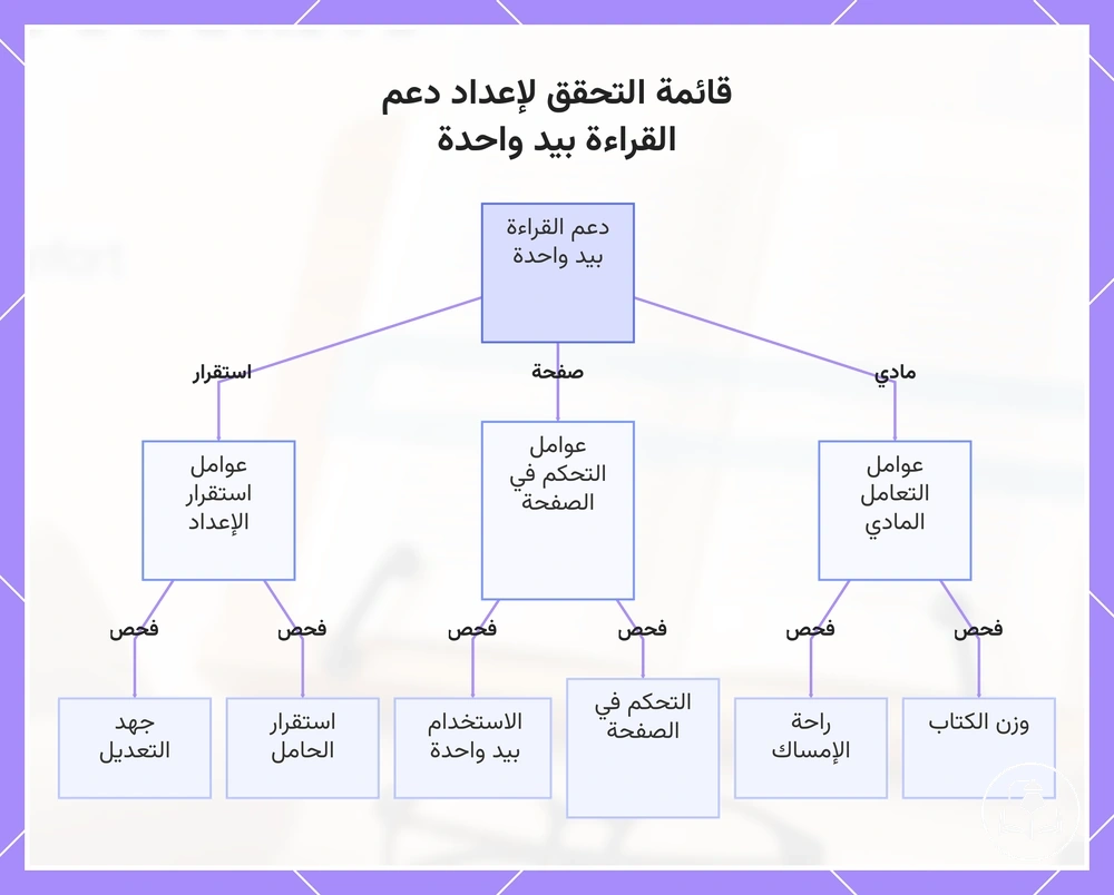 قائمة التحقق لإعداد دعم القراءة بيد واحدة