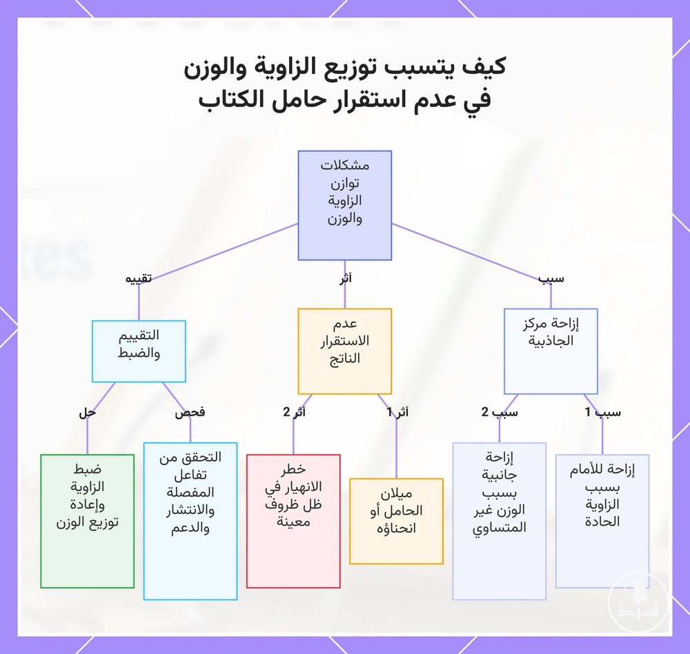 كيف يتسبب توزيع الزاوية والوزن في عدم استقرار حامل الكتاب