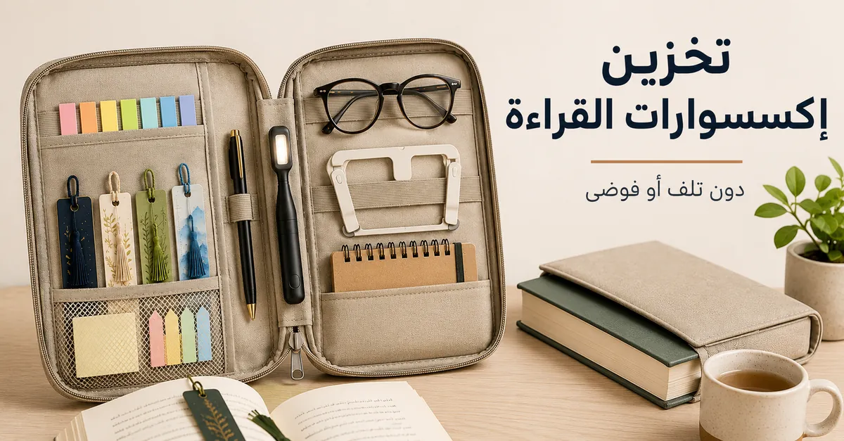 إكسسوارات قراءة مخزنة بترتيب داخل منظم صغير لتجنب التلف والفوضى