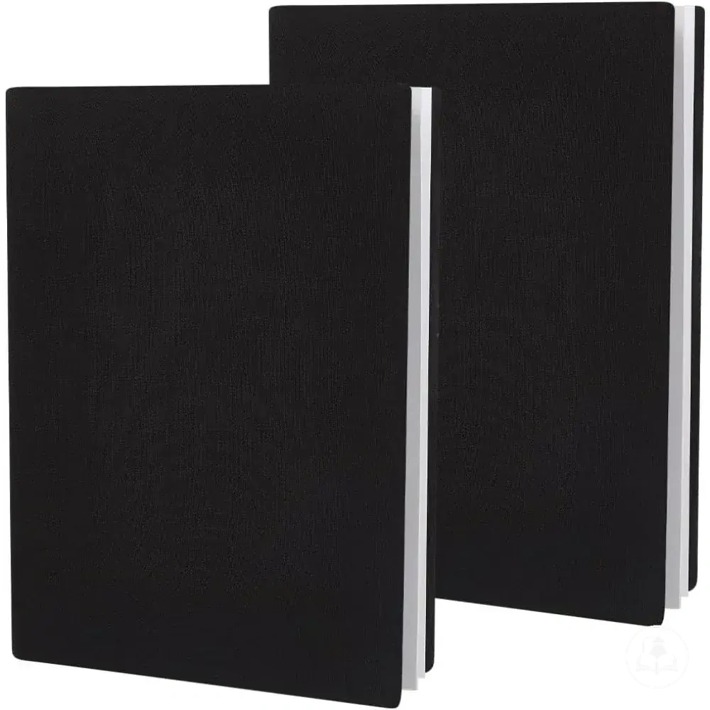 Zwei schwarze elastische Stoffhüllen für Notizbücher oder Bücher