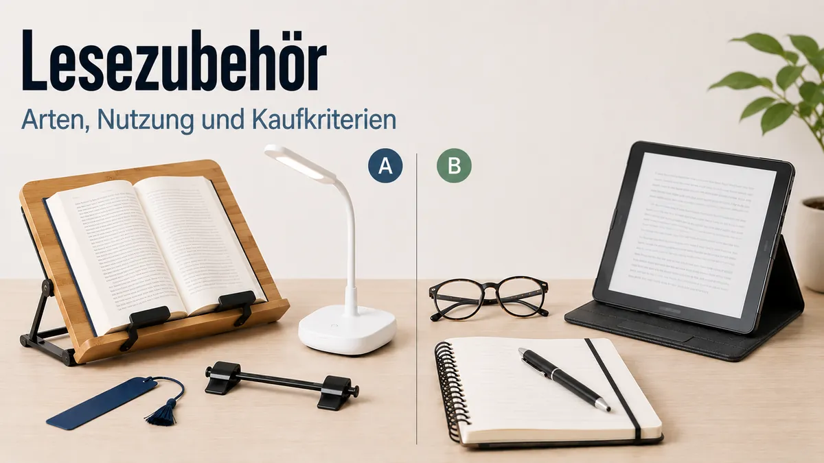 Übersichtlich angeordnetes Lesezubehör zum Auswählen und Vergleichen verschiedener Lesesituationen