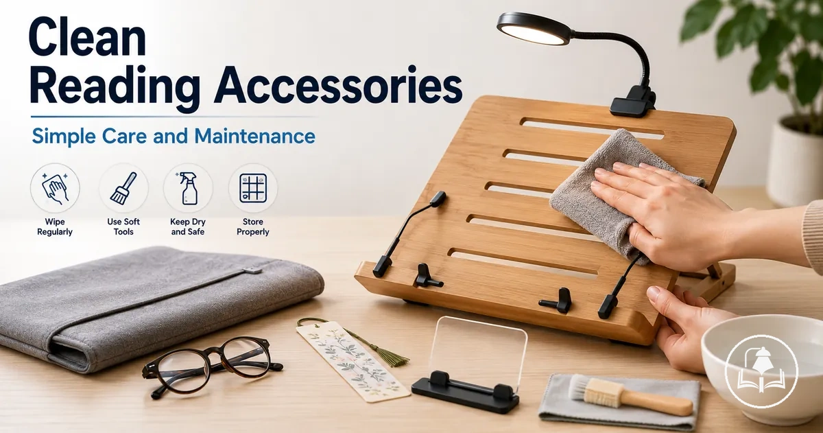 Reading accessories being cleaned and maintained with a soft cloth and simple care tools