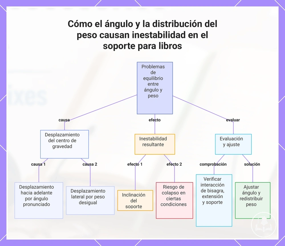 Cómo el ángulo y la distribución del peso causan inestabilidad en el soporte para libros