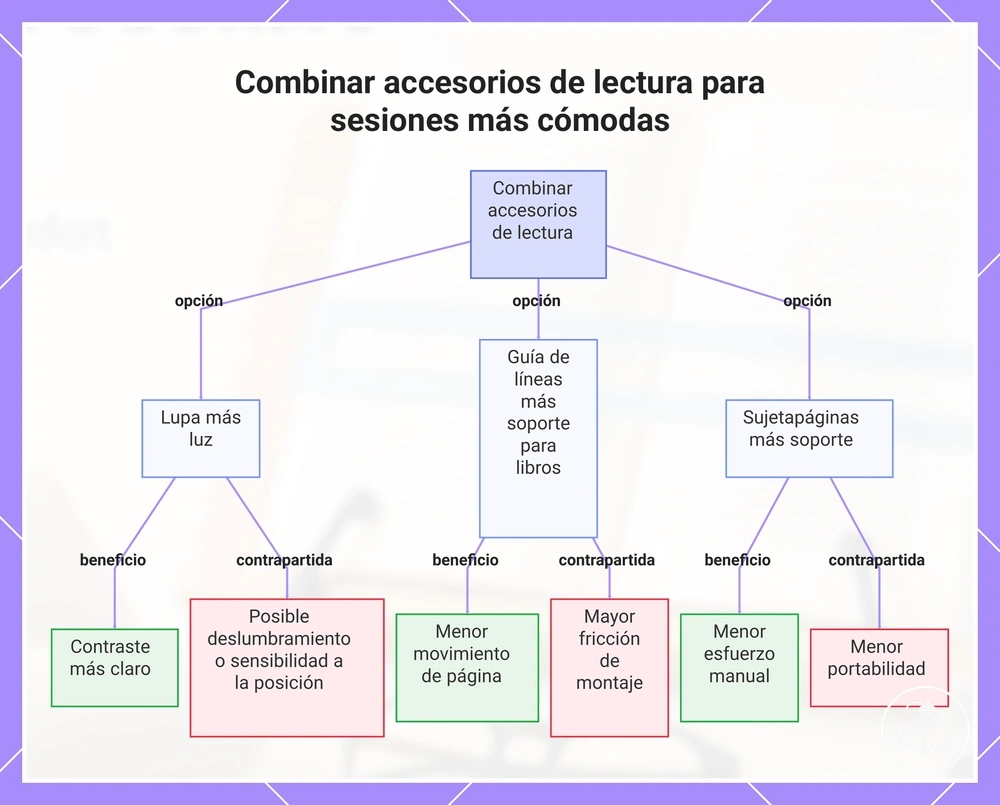 Combinar accesorios de lectura para sesiones más cómodas