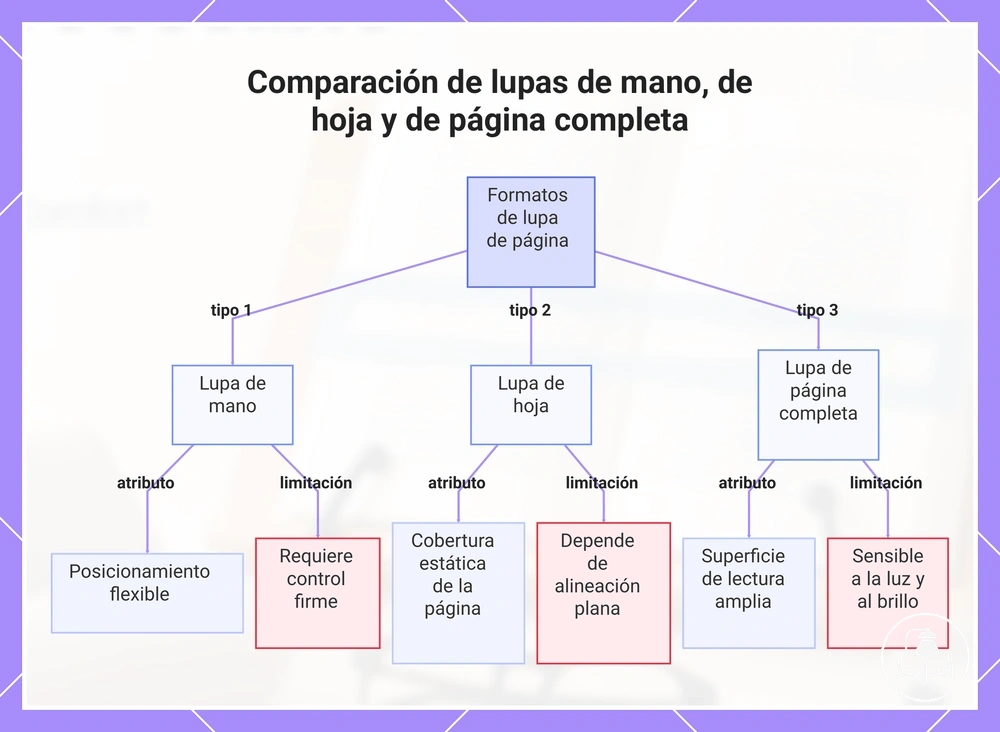 Comparación de lupas de mano, de hoja y de página completa