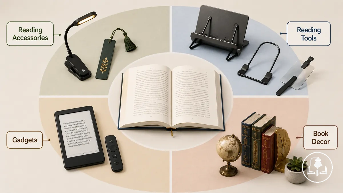 Comparaison des accessoires de lecture, des outils de lecture, des gadgets et de la décoration de livres par fonction.