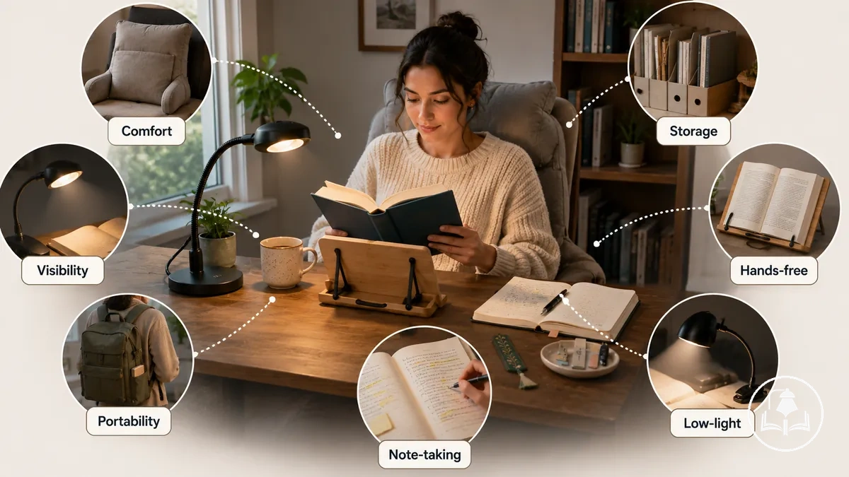 Installation de lecture montrant les conditions pratiques qui influencent le choix d’accessoires