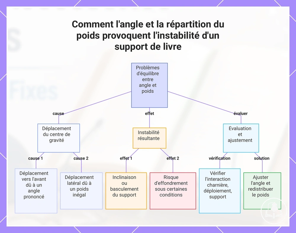 Comment l'angle et la répartition du poids provoquent l'instabilité d'un support de livre