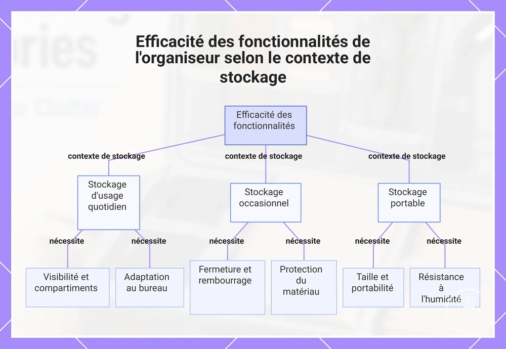 Efficacité des fonctionnalités de l'organiseur selon le contexte de stockage