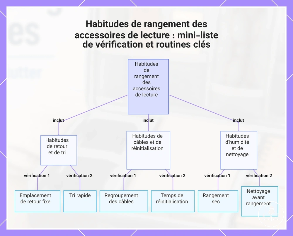 Habitudes de rangement des accessoires de lecture : mini-liste de vérification et routines clés