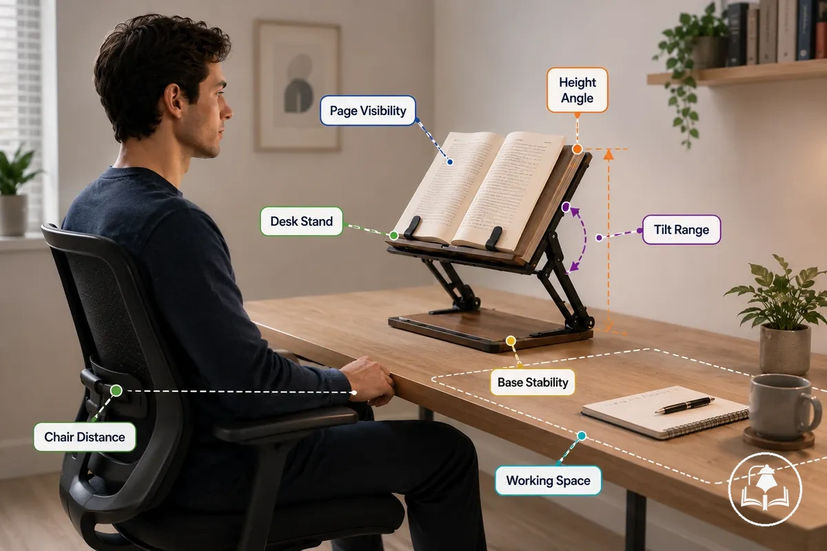pupitre de bureau positionné pour une hauteur de lecture stable et un angle de vue approprié