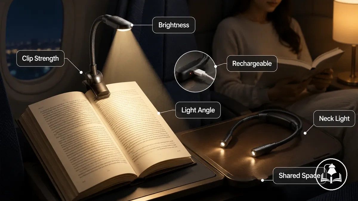 Lampe de lecture portable fixée à un livre pour la lecture en voyage en faible luminosité