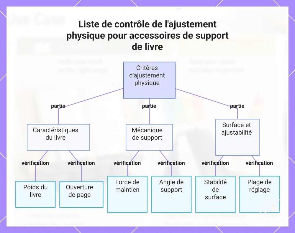 Liste de contrôle de l'ajustement physique pour accessoires de support de livre