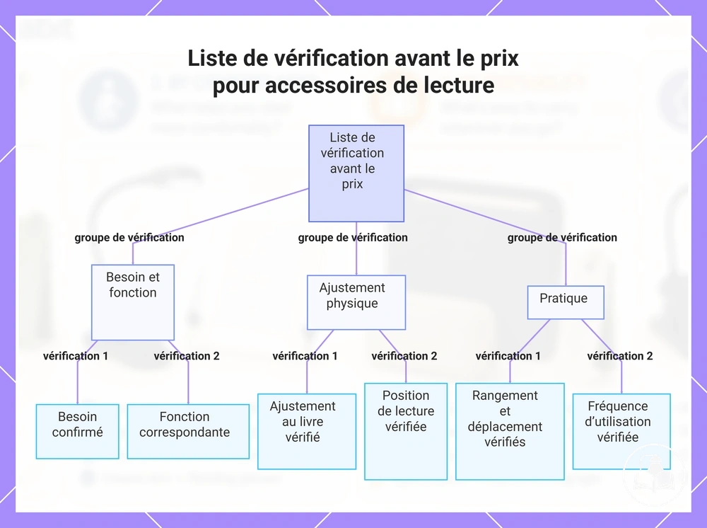 Liste de vérification avant le prix pour accessoires de lecture