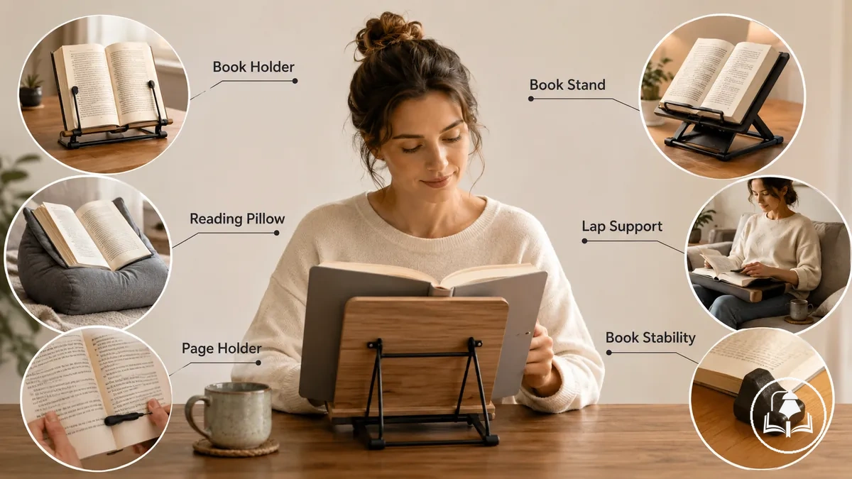 Principales options de support mains libres pour la lecture avec différentes fonctions de soutien