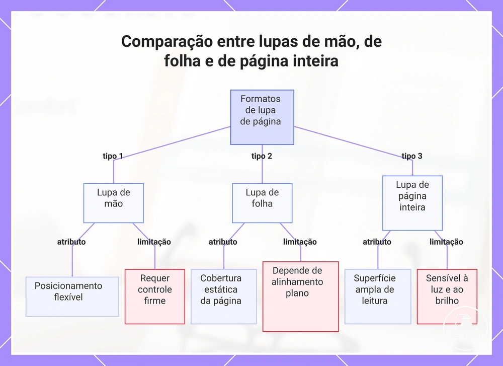 Comparação entre lupas de mão, de folha e de página inteira