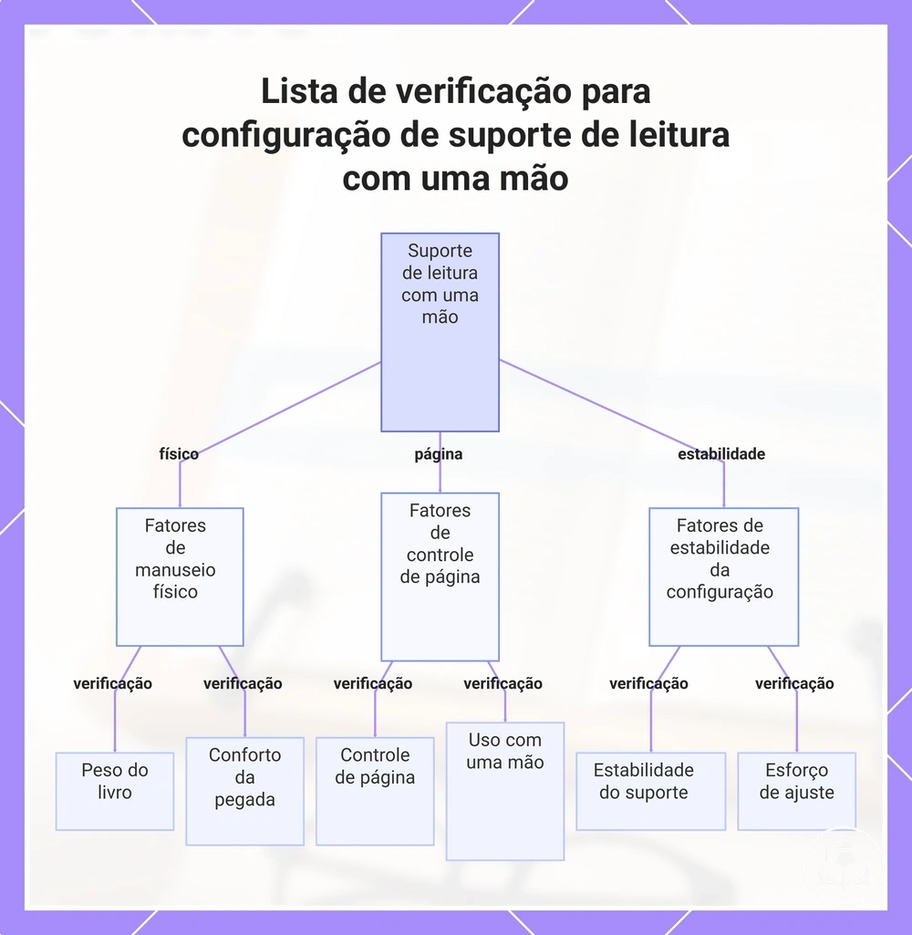 Lista de verificação para configuração de suporte de leitura com uma mão