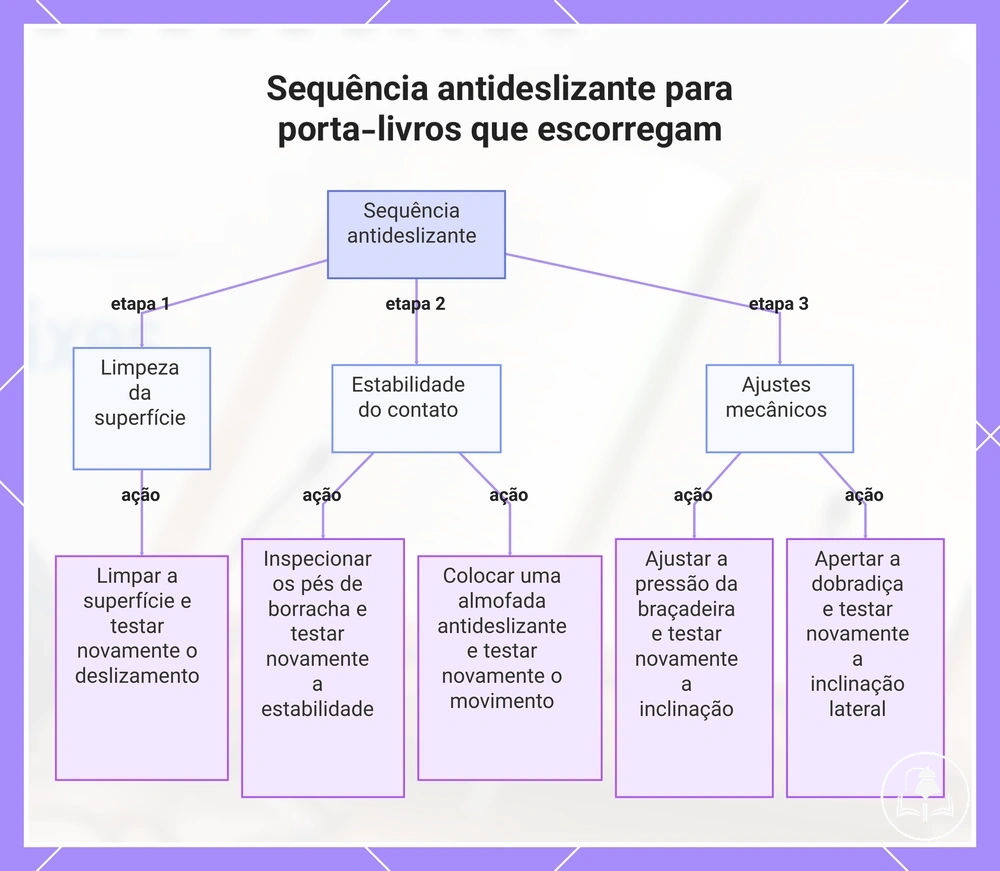 Sequência antideslizante para porta-livros que escorregam