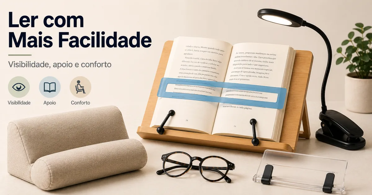 Acessórios de leitura acessível para melhorar a visibilidade, o apoio do livro e o conforto
