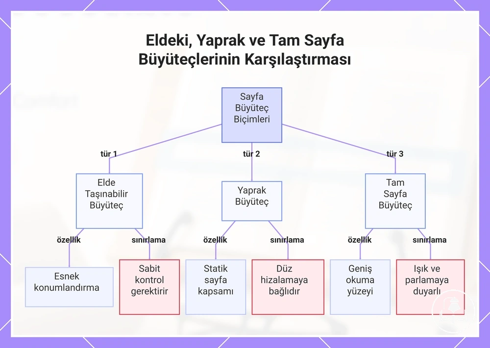 Eldeki, Yaprak ve Tam Sayfa Büyüteçlerinin Karşılaştırması