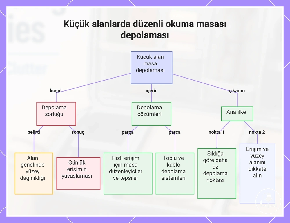 Küçük alanlarda düzenli okuma masası depolaması