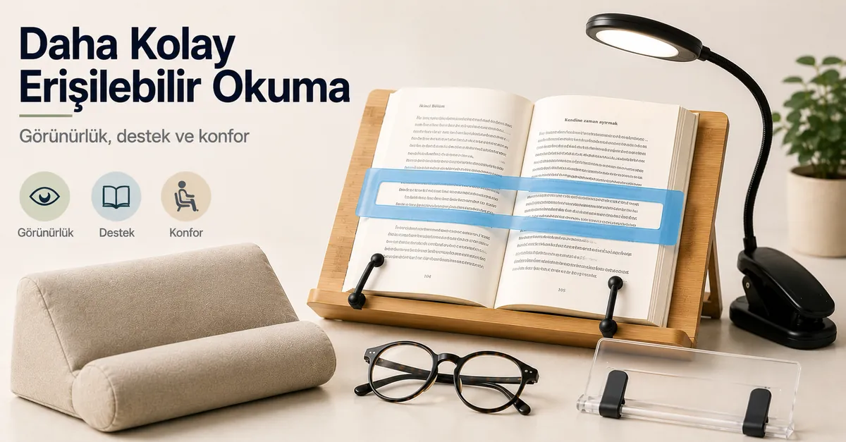 Sayfa görünürlüğü, kitap desteği ve konfor için erişilebilir okuma aksesuarları